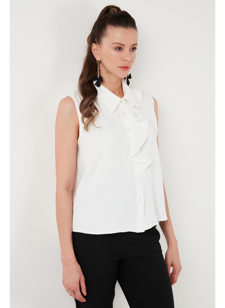 Collar Flounced Regular Fit Sleeveless Shirt Women's Shirt 611GO0110