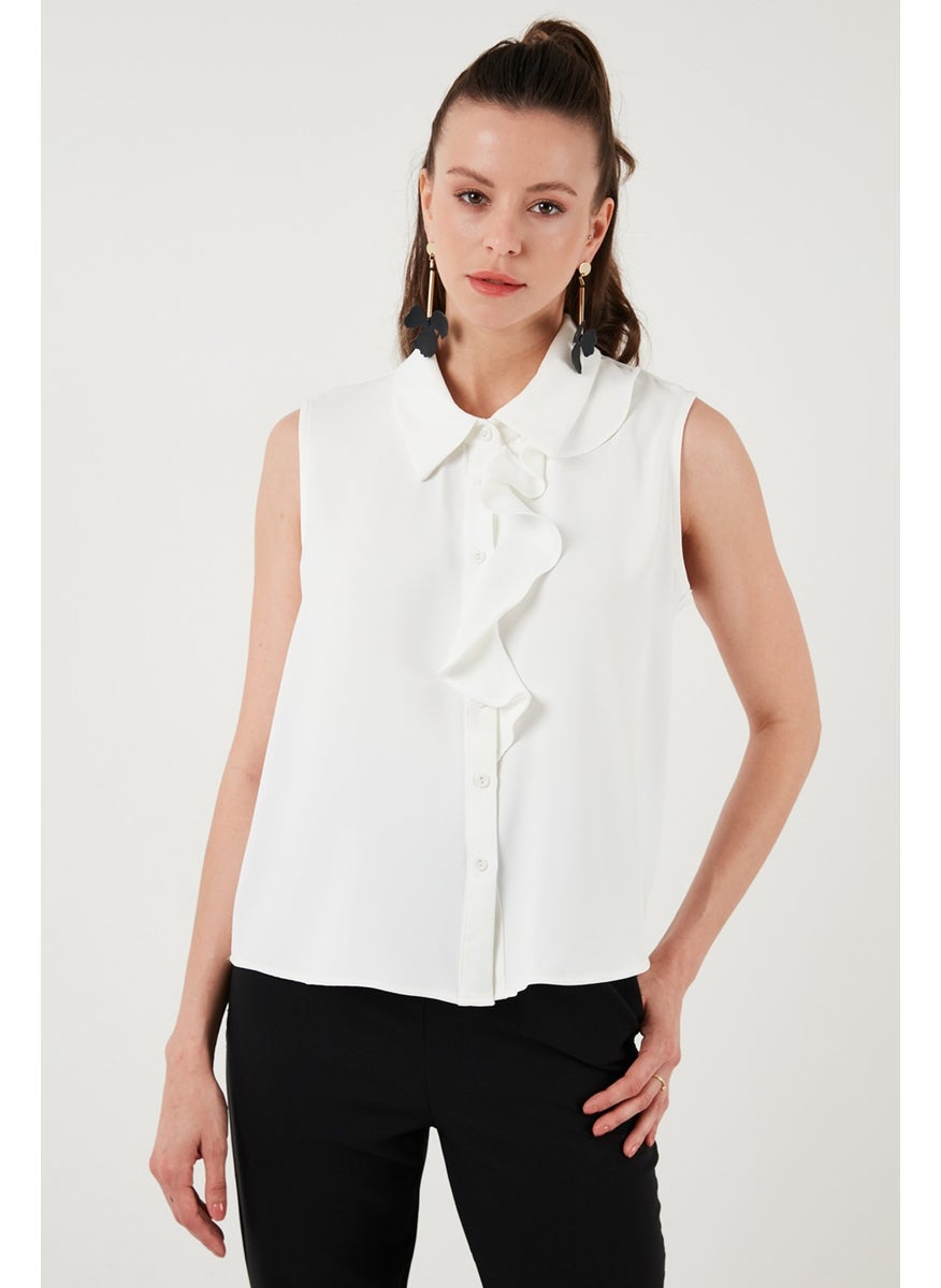 Collar Flounced Regular Fit Sleeveless Shirt Women's Shirt 611GO0110