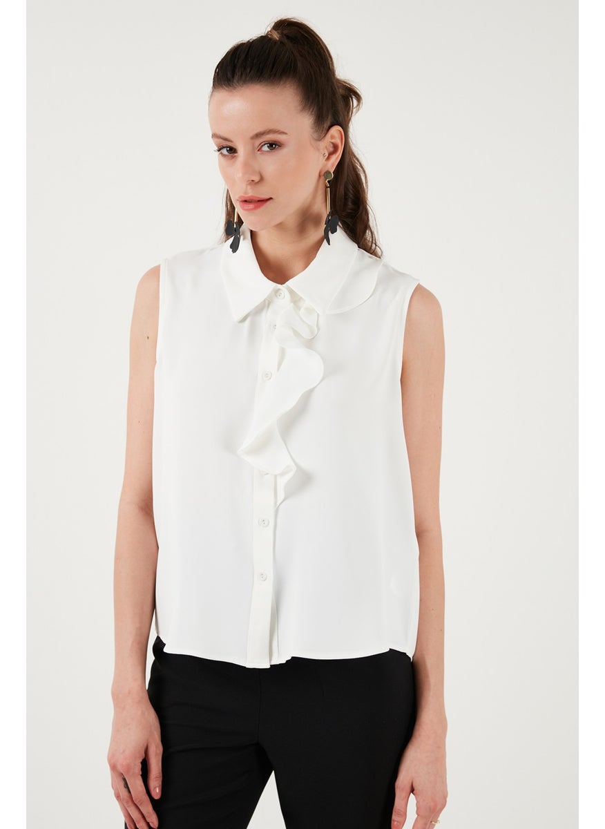 Collar Flounced Regular Fit Sleeveless Shirt Women's Shirt 611GO0110
