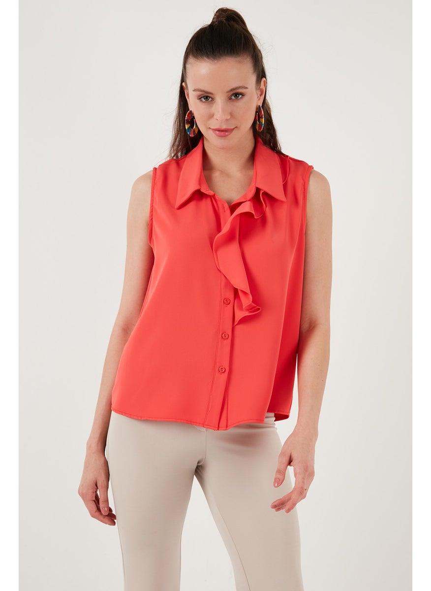 Collar Flounced Regular Fit Sleeveless Shirt Women's Shirt 611GO0110