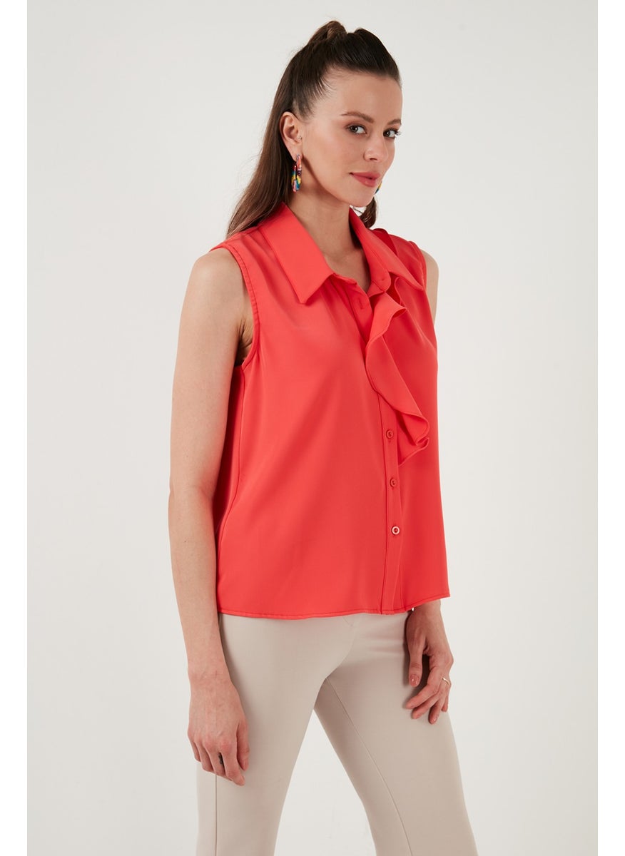 Collar Flounced Regular Fit Sleeveless Shirt Women's Shirt 611GO0110
