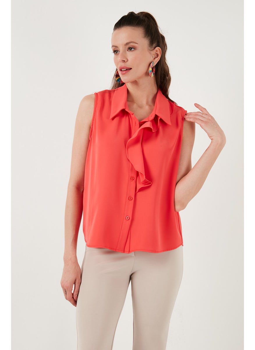 Collar Flounced Regular Fit Sleeveless Shirt Women's Shirt 611GO0110