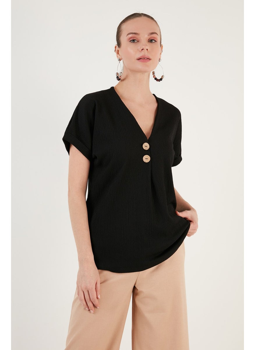 Button Detailed V-Neck Blouse Women's Blouse 5865567