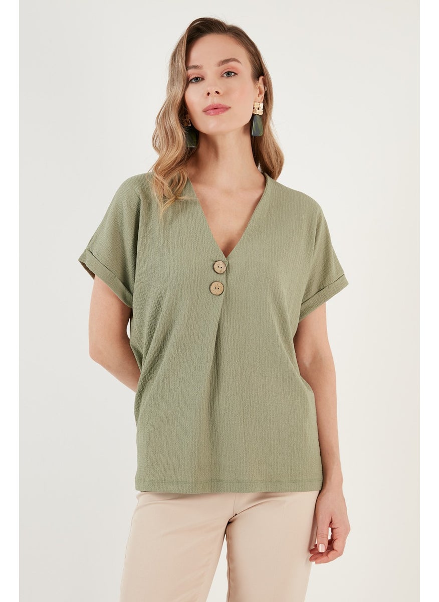 Button Detailed V-Neck Blouse Women's Blouse 5865567