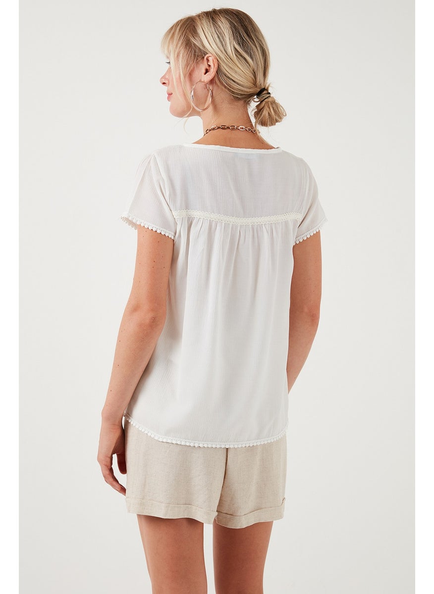 Tie Collar Short Sleeve Regular Fit Blouse Women's Blouse 5865641