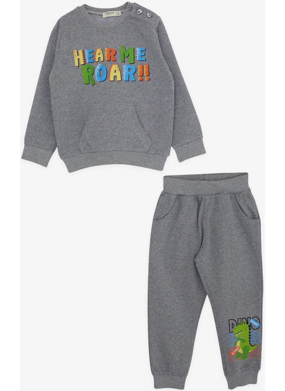 Boy's Tracksuit Set, Colorful Slogan Printed, Age 1-4, Gray