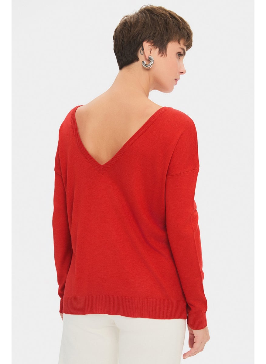 Women's Exclusive Front Back V Neck Viscose Blend Knitwear Sweater