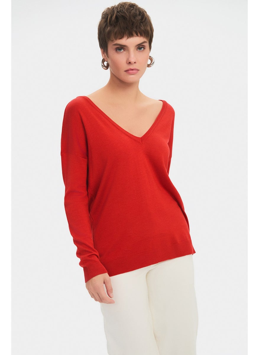 Women's Exclusive Front Back V Neck Viscose Blend Knitwear Sweater