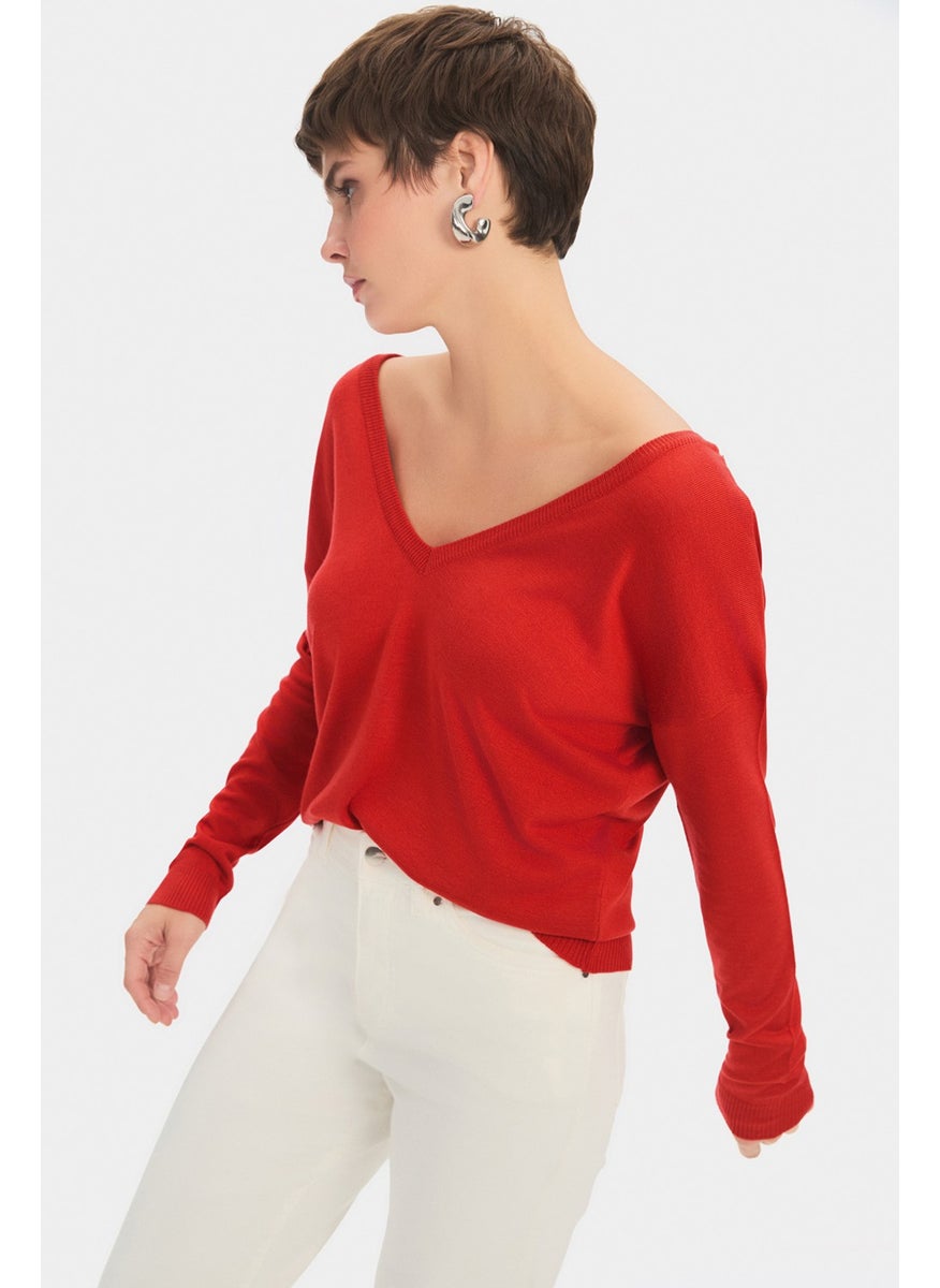 Women's Exclusive Front Back V Neck Viscose Blend Knitwear Sweater