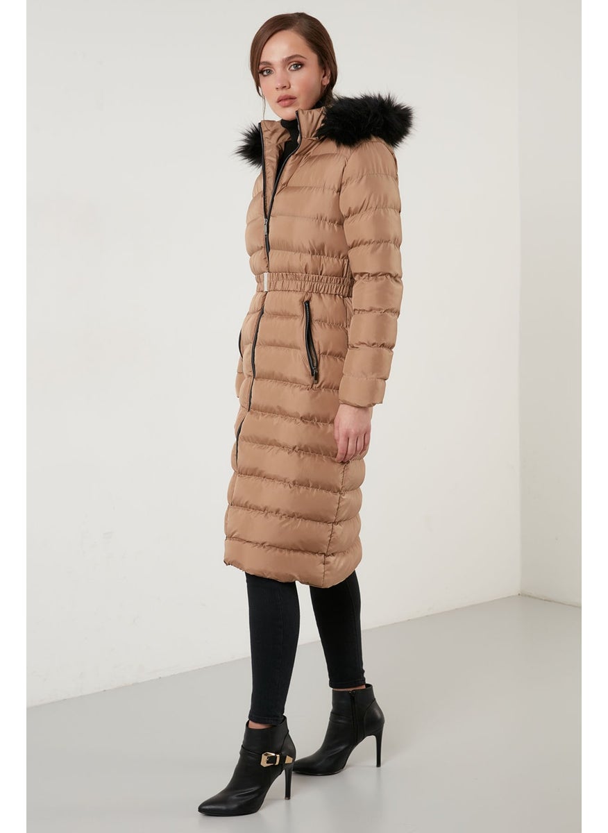 Removable Hairy Hooded Long Coat with Pockets Women's Coat 497FIRUZE