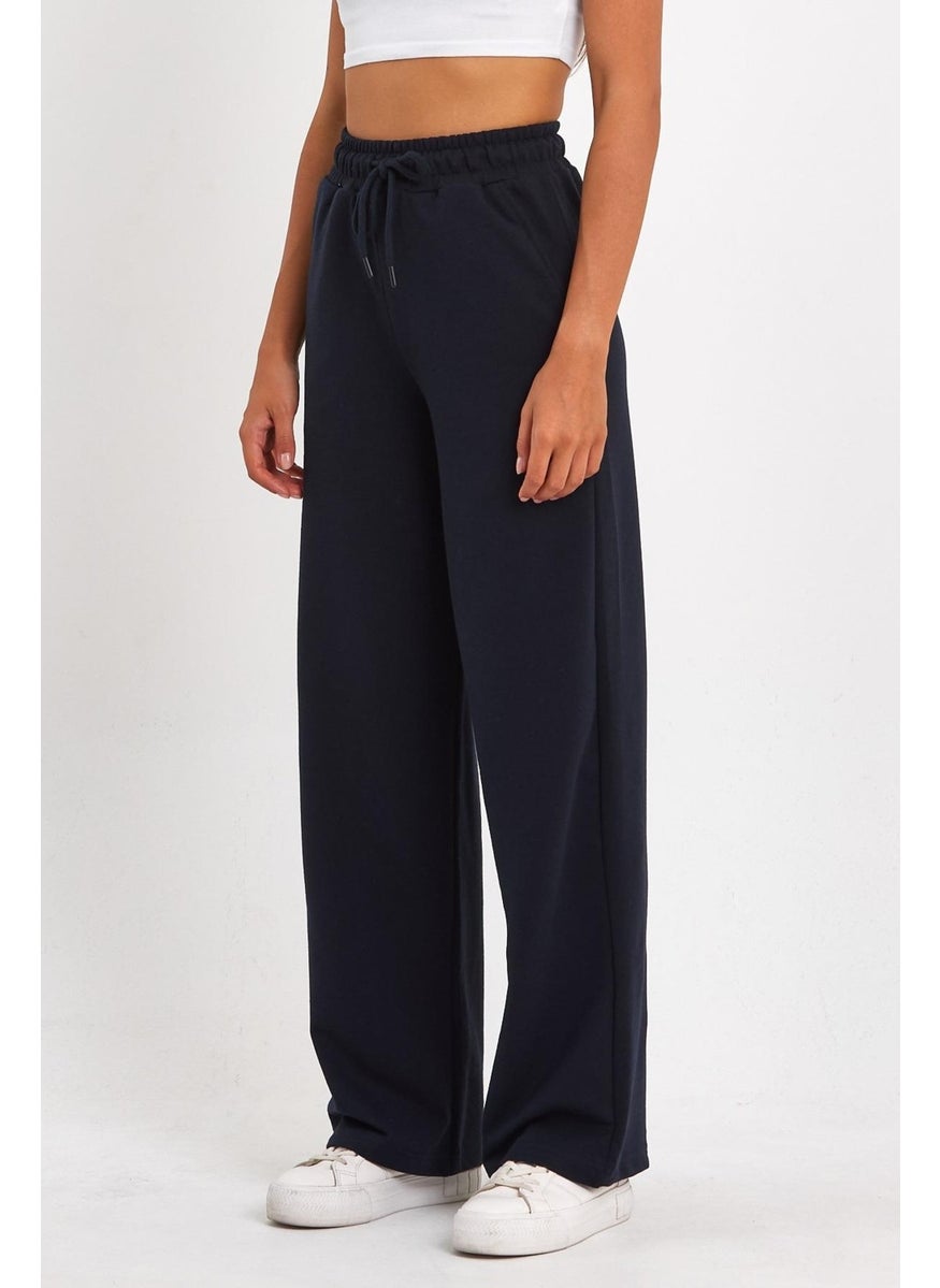 Women's Seasonal Casual Wide Leg Side Pocket Navy Blue Sweatpants