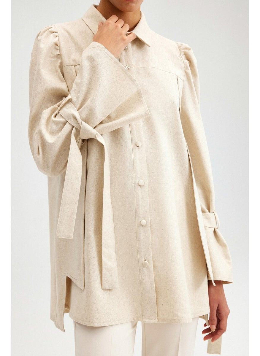 Shoulder Gathered Linen Jacket