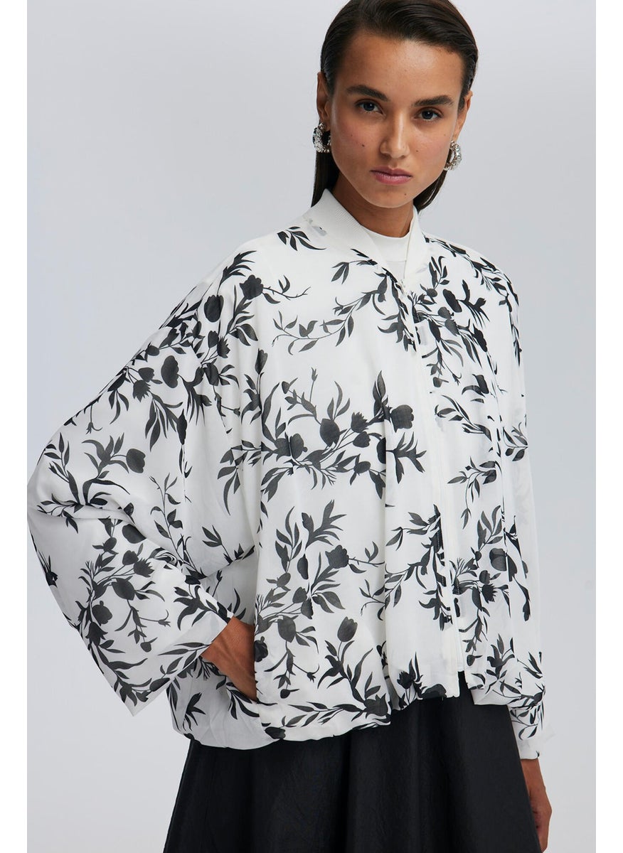 Patterned Chiffon Bomber Jacket