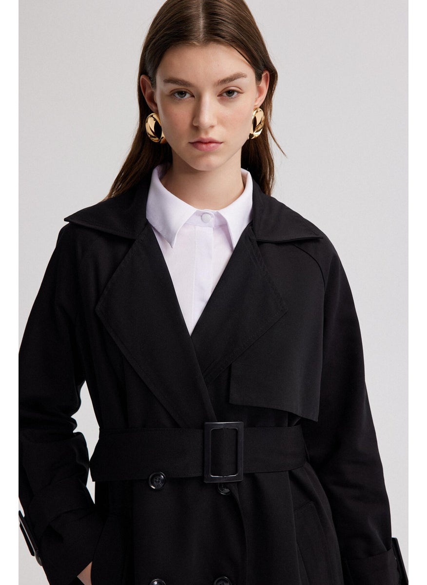 Oversized Trench Coat with Buckle Detail