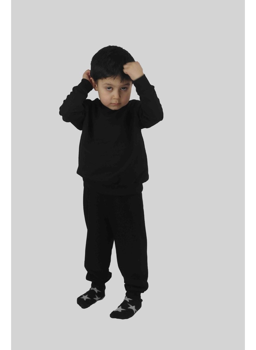 Boy's Unprinted Black Cotton Tracksuit Set