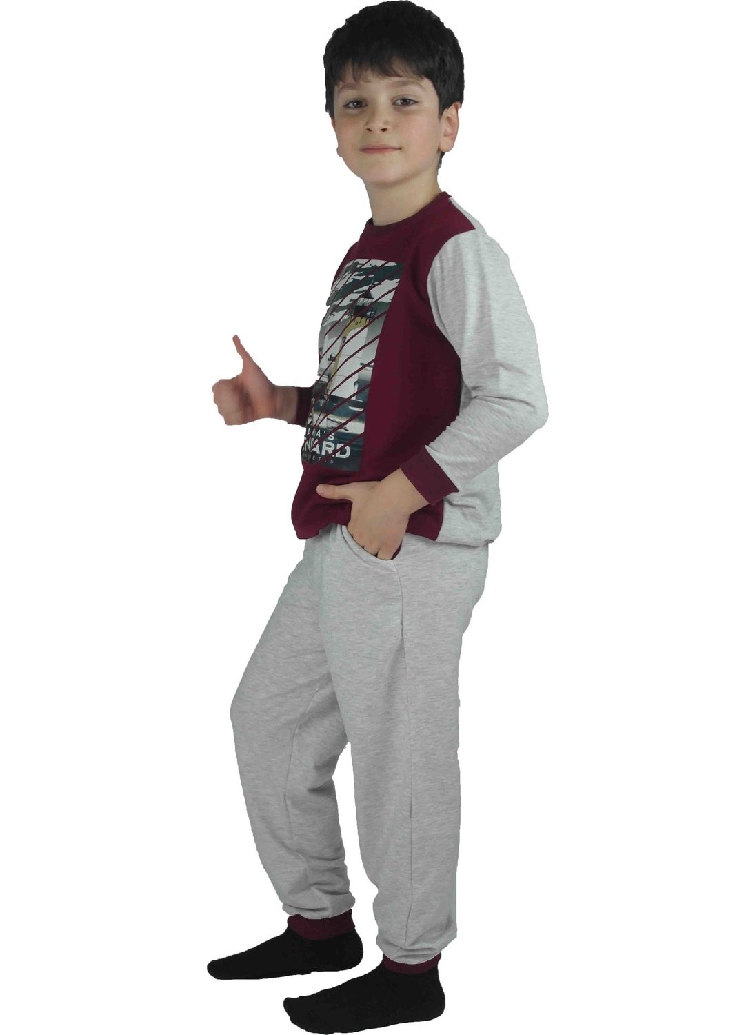 Men's Waiter Printed Claret Red Cotton Tracksuit Set