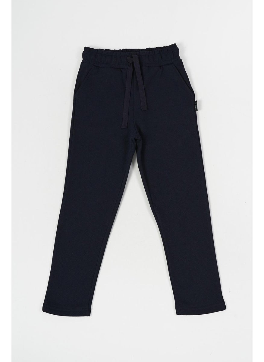 Navy Blue Thick Cotton Elastic Waist Side Pocket 5-6-7-8-9-10-11-12 Years Old Boy Tracksuit Bottoms