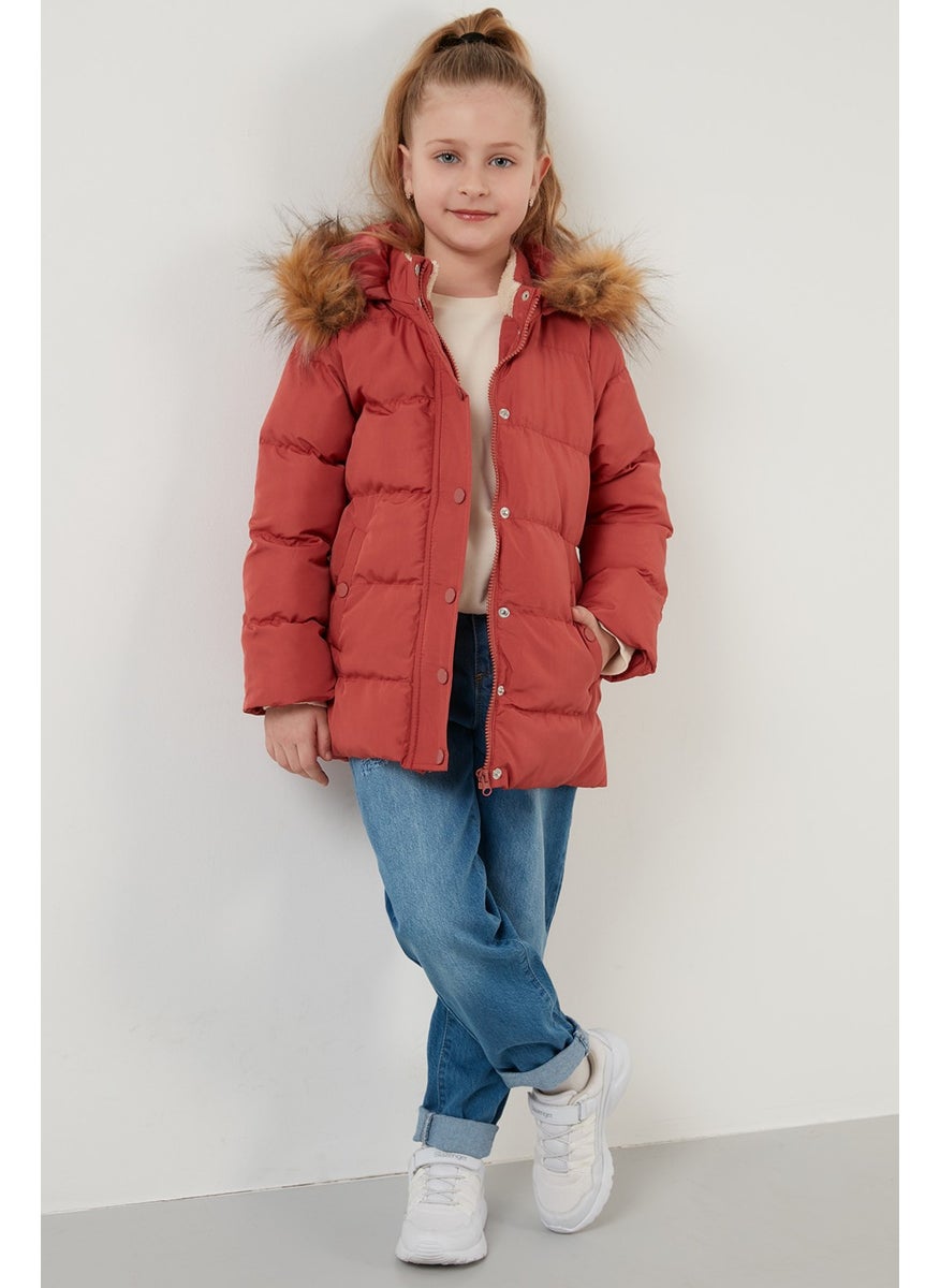 Faux Fur Hooded Coat with Pockets Girls' Coat 6028720