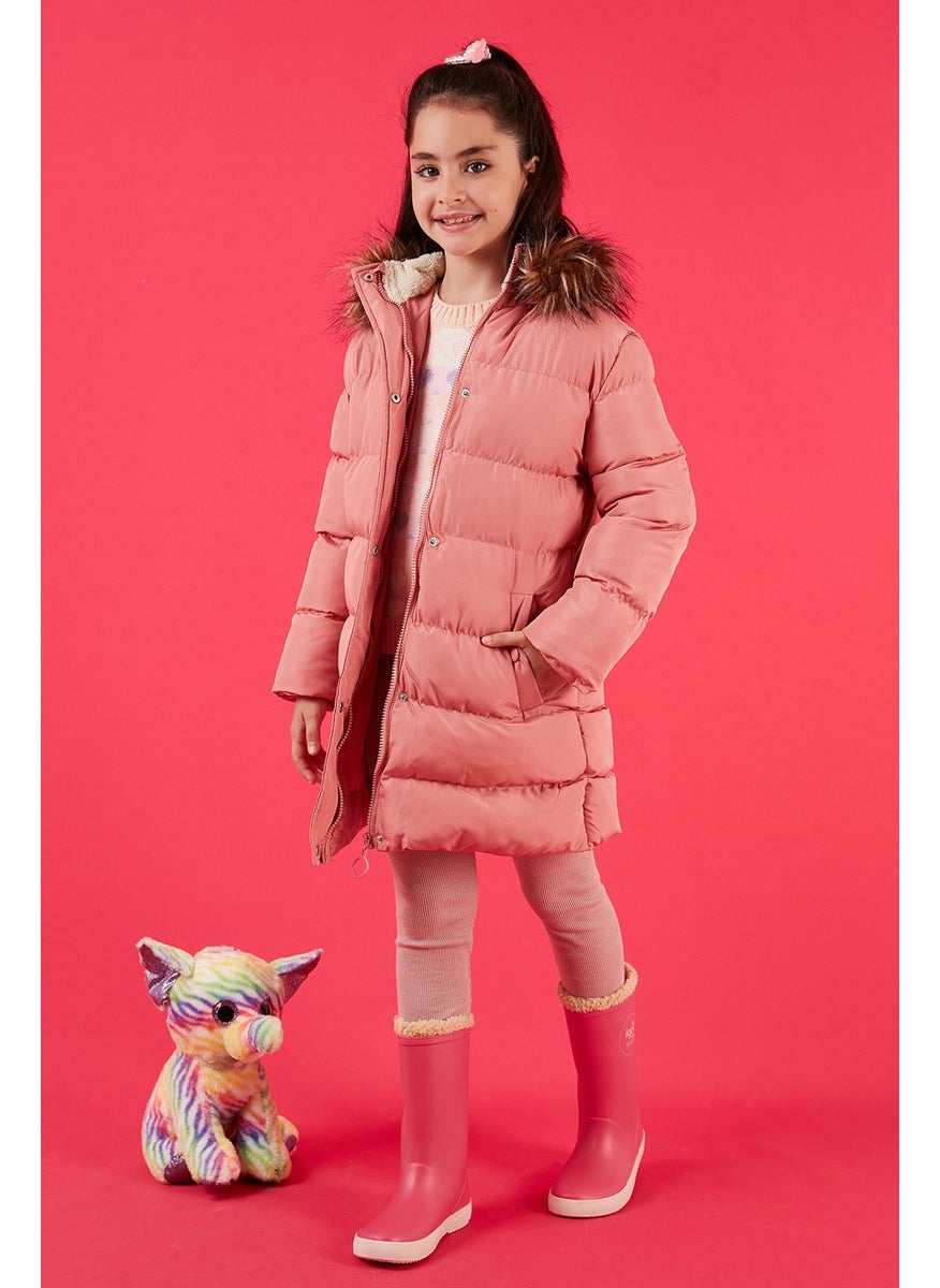 Faux Fur Hooded Coat with Pockets Girls' Coat 6028720