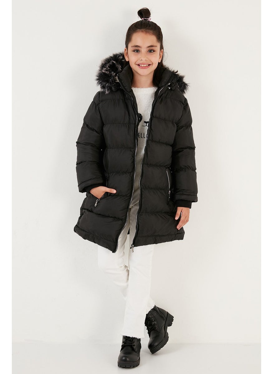 Plush Lined Removable Hooded Water Resistant Coat Girls' Coat 5761910