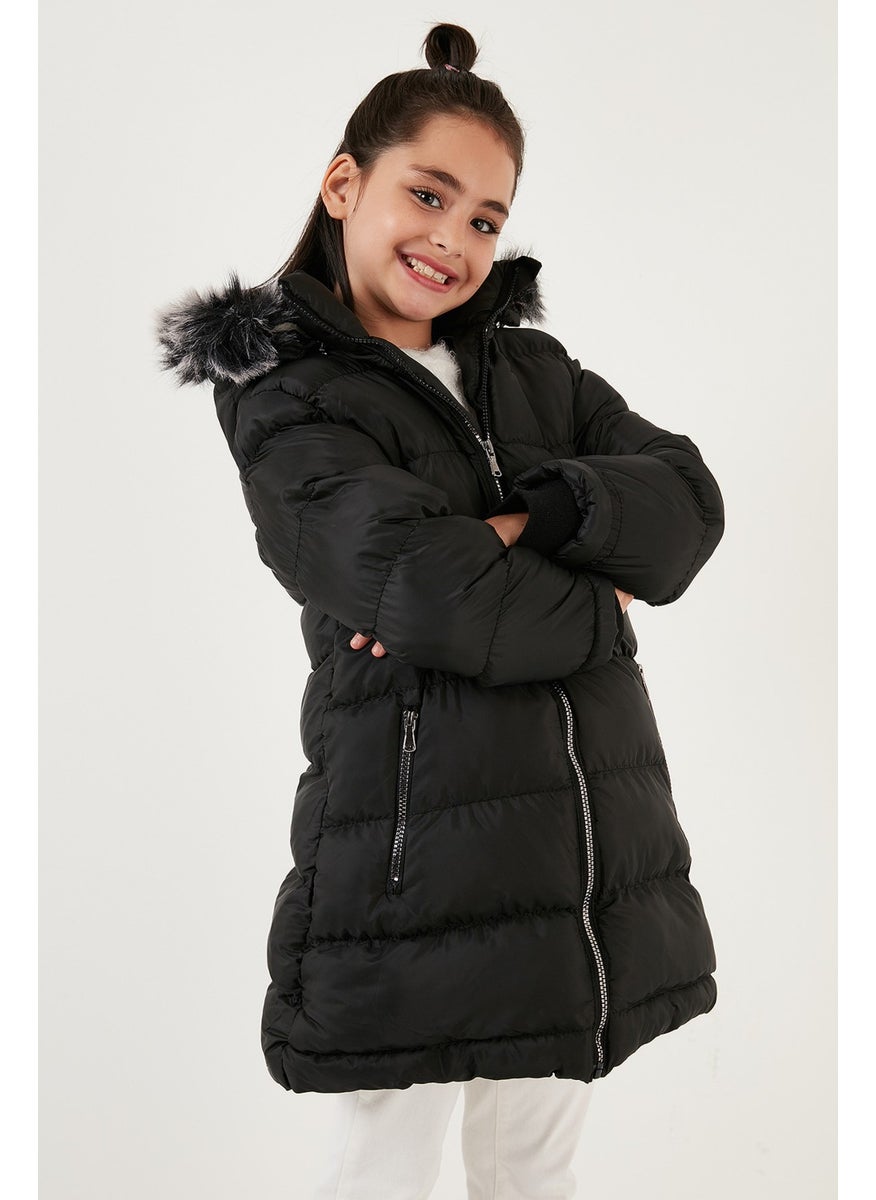 Plush Lined Removable Hooded Water Resistant Coat Girls' Coat 5761910