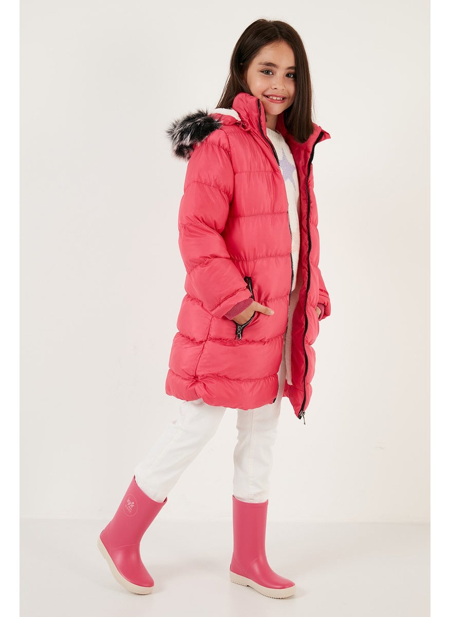 Plush Lined Removable Hooded Water Resistant Coat Girls' Coat 5761910