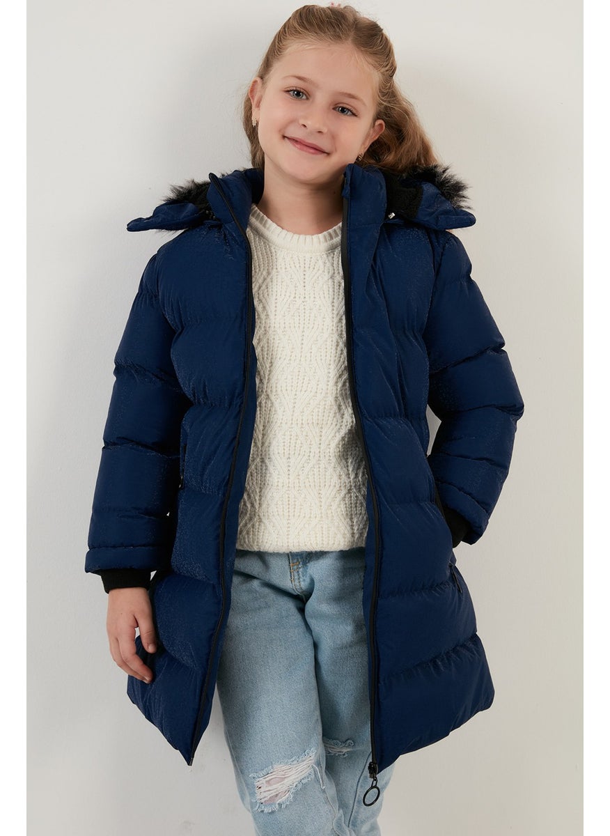 Collar Faux Fur Plush Lined Removable Hooded Slim Cut Winter Coat Girls' COAT 5760002