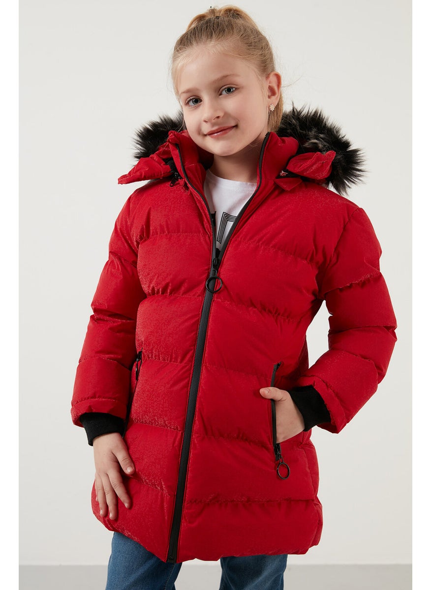 Collar Faux Fur Plush Lined Removable Hooded Slim Cut Winter Coat Girls' COAT 5760002