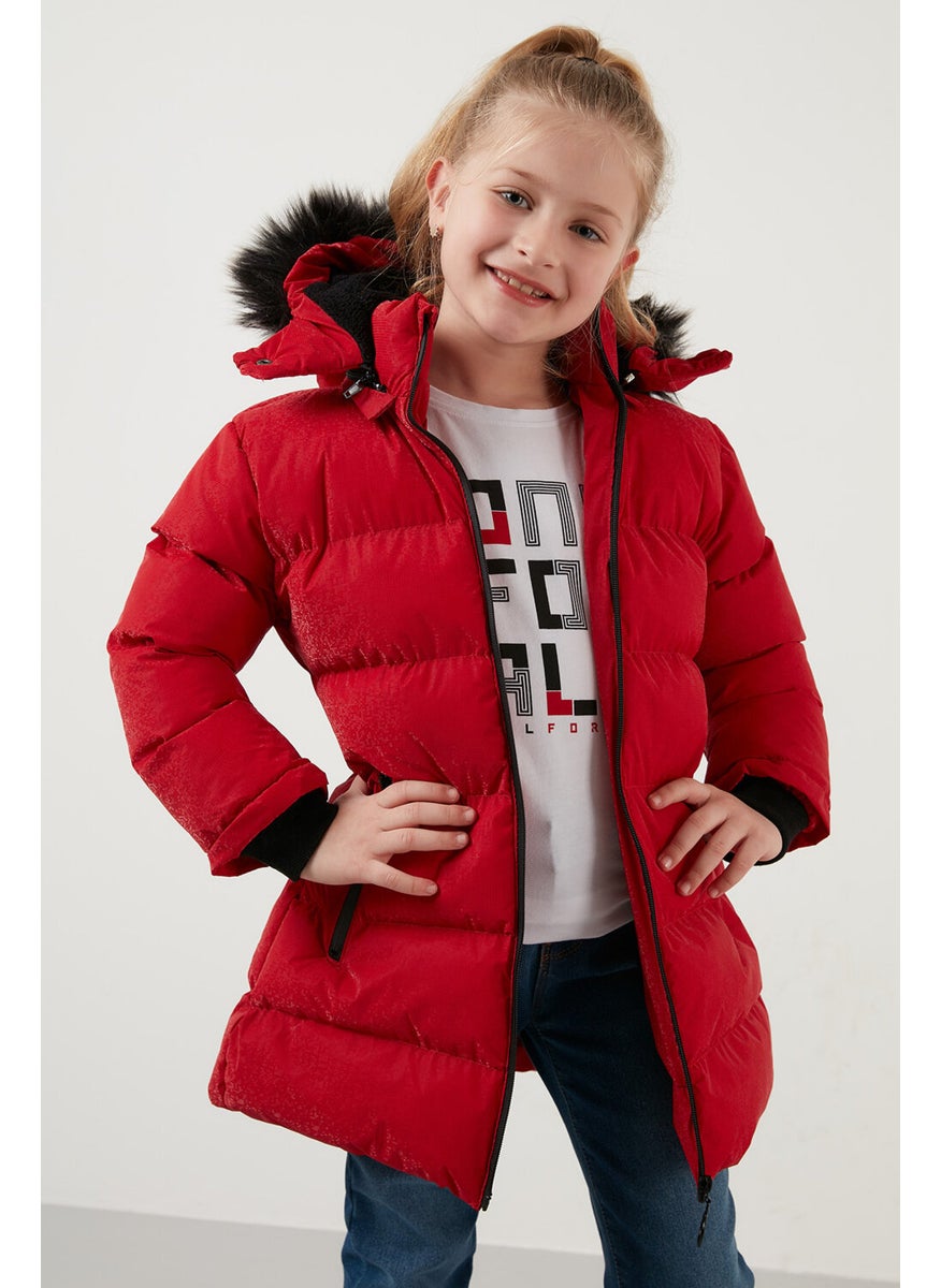 Collar Faux Fur Plush Lined Removable Hooded Slim Cut Winter Coat Girls' COAT 5760002