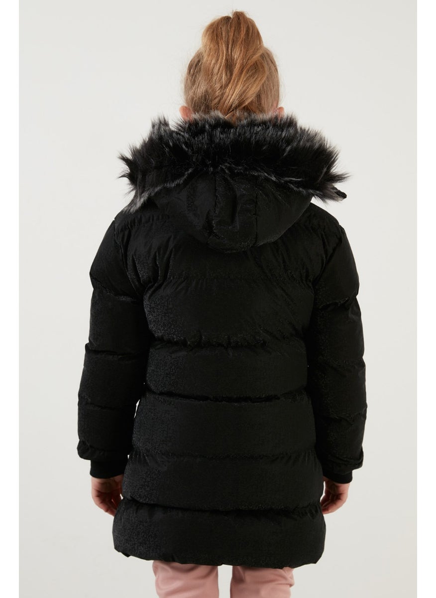 Collar Faux Fur Plush Lined Removable Hooded Slim Cut Winter Coat Girls' COAT 5760002