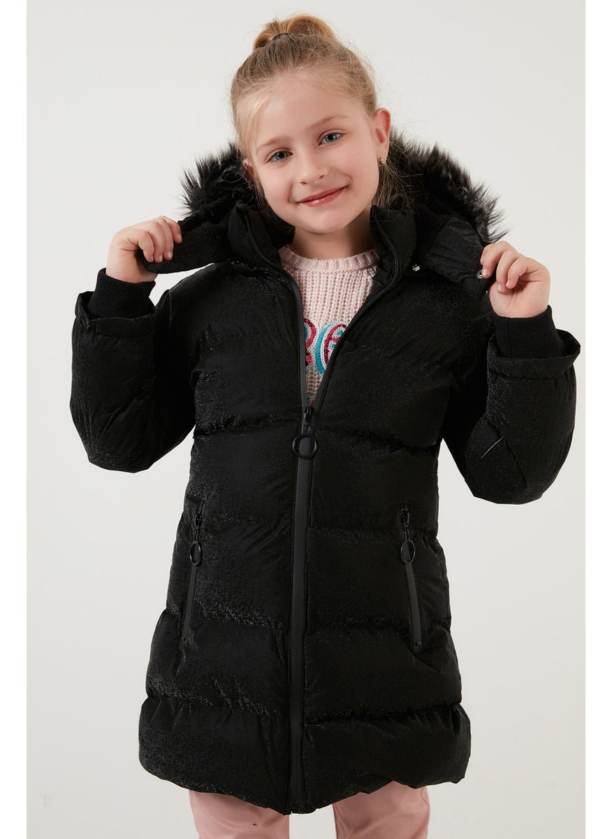 Collar Faux Fur Plush Lined Removable Hooded Slim Cut Winter Coat Girls' COAT 5760002