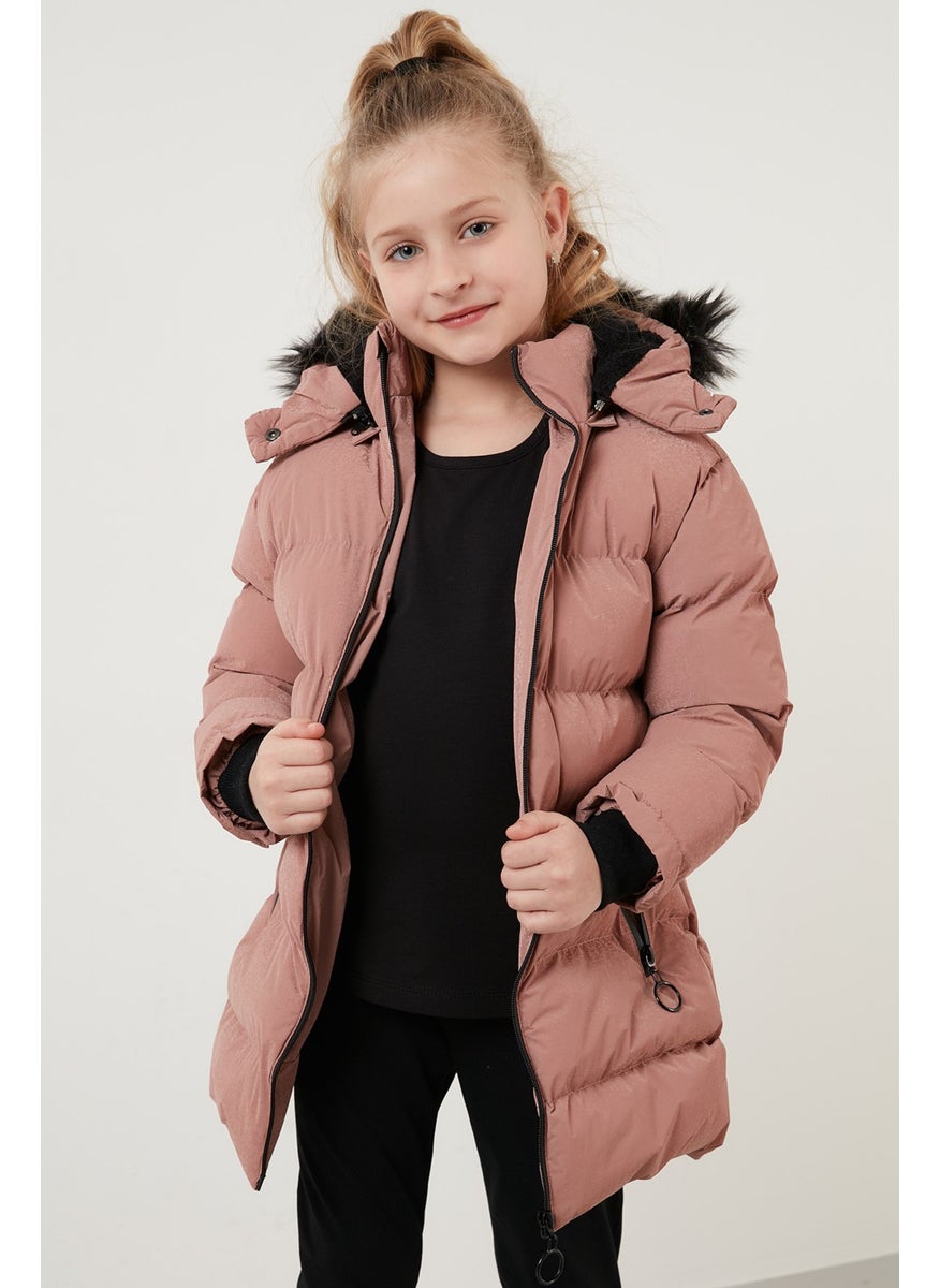 Collar Faux Fur Plush Lined Removable Hooded Slim Cut Winter Coat Girls' COAT 5760002