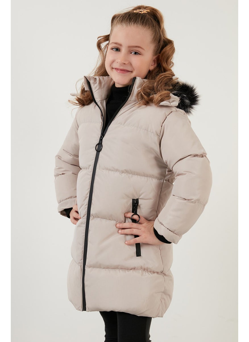 Plush Lined Faux Fur Collar Removable Hooded Winter Coat Girls' Coat 5760072