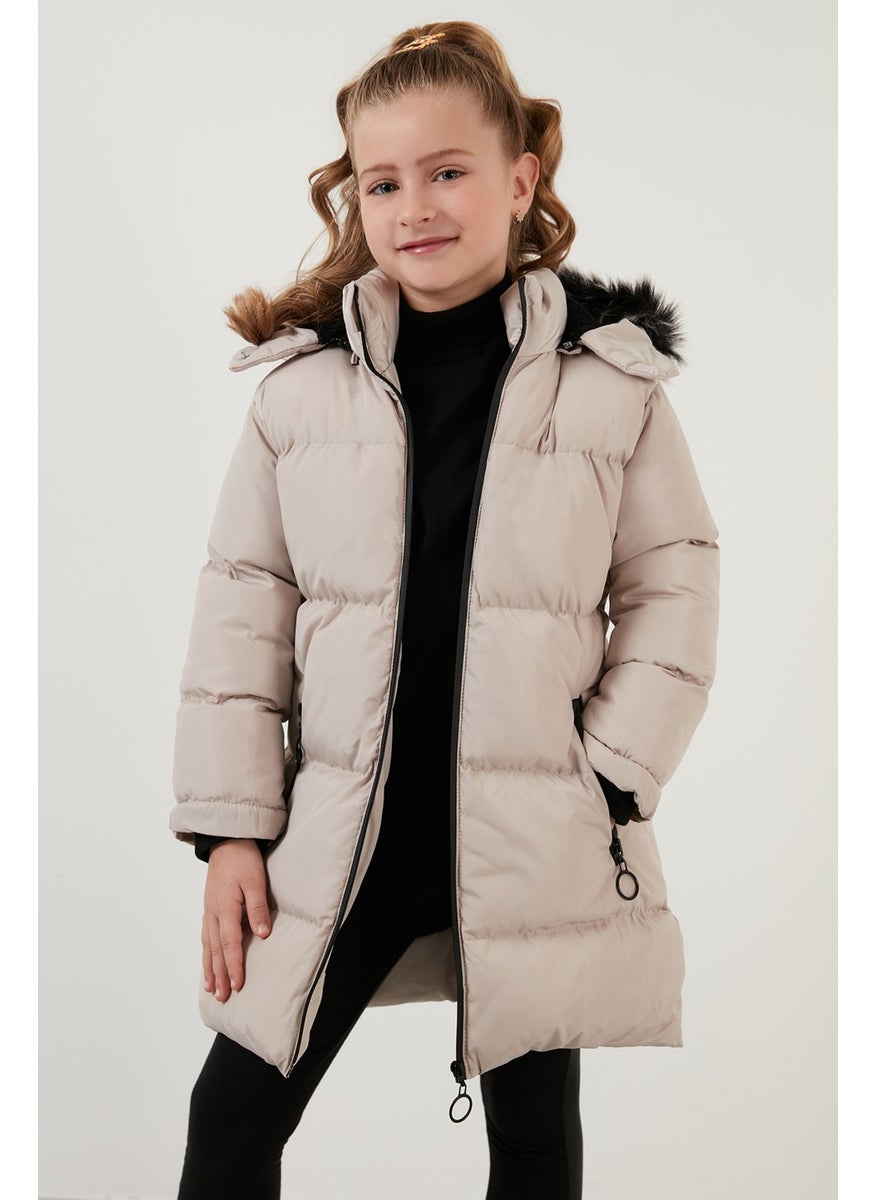 Plush Lined Faux Fur Collar Removable Hooded Winter Coat Girls' Coat 5760072