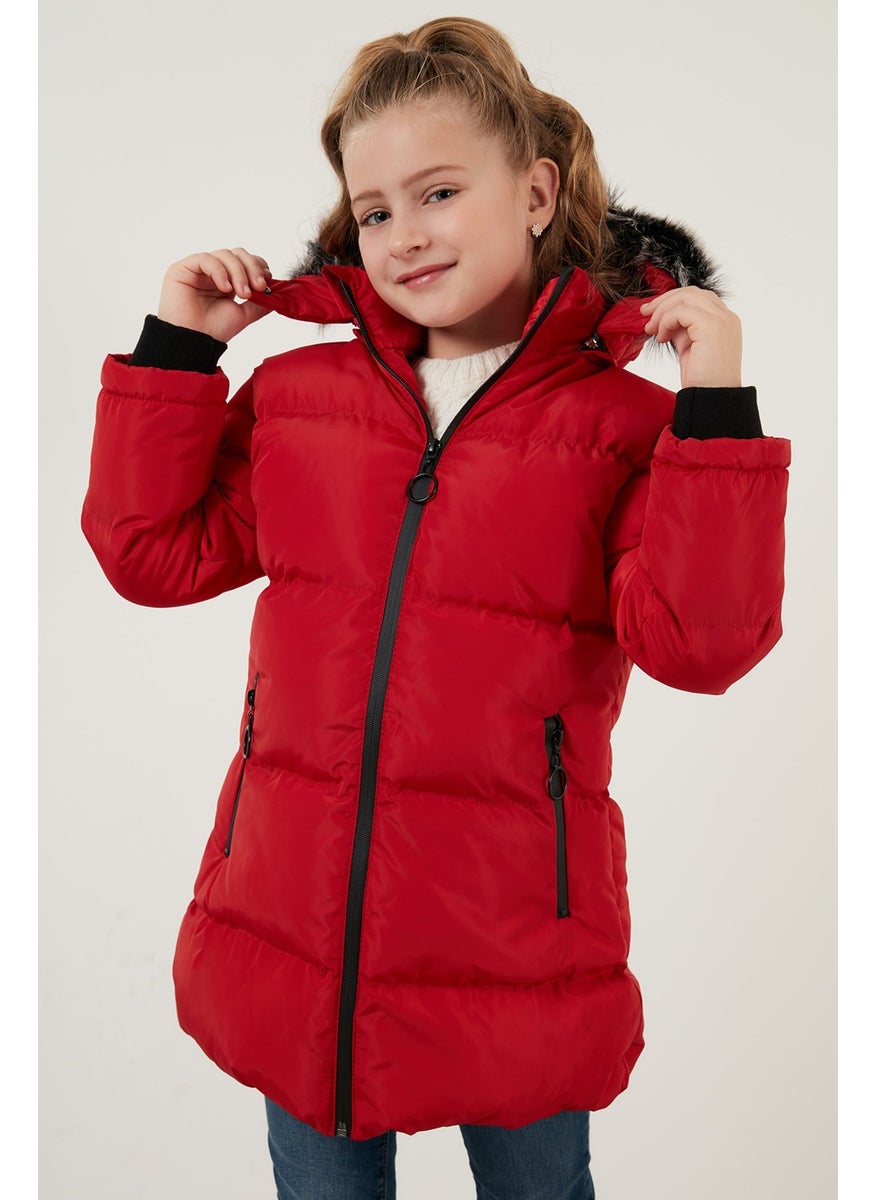 Plush Lined Faux Fur Collar Removable Hooded Winter Coat Girls' Coat 5760072