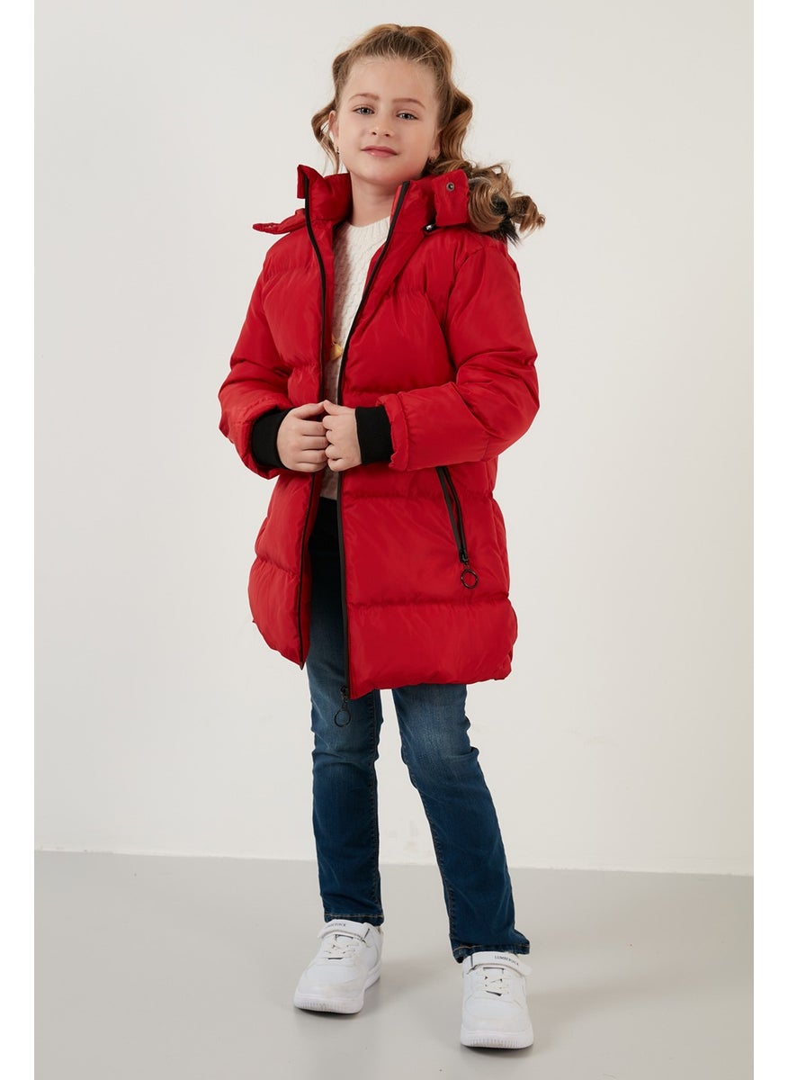 Plush Lined Faux Fur Collar Removable Hooded Winter Coat Girls' Coat 5760072