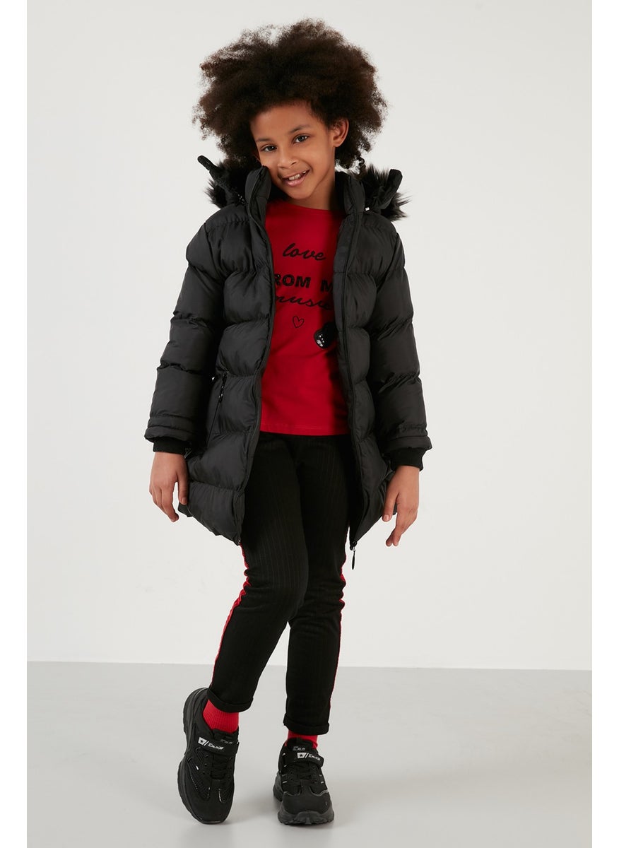 Side Faux Fur Hooded Puffer Coat Girls' COAT 5765020K