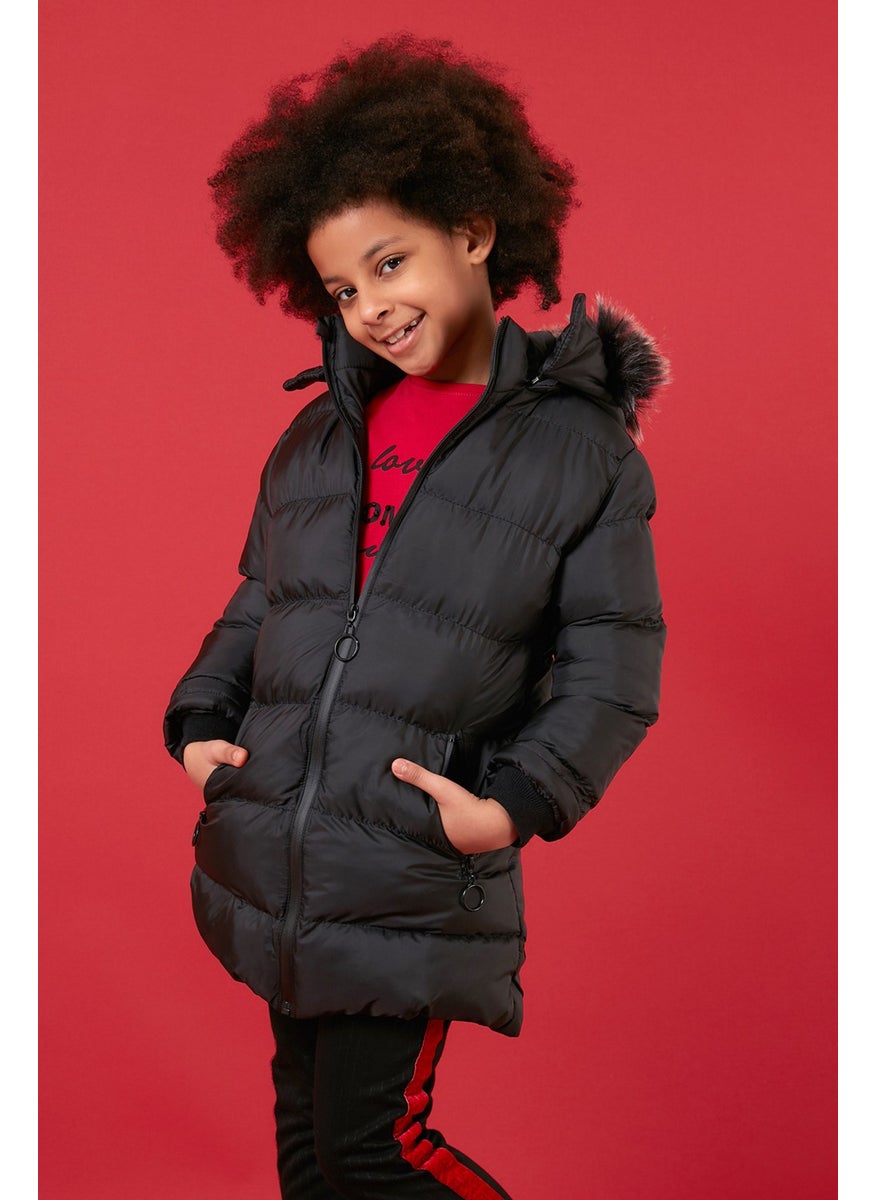 Side Faux Fur Hooded Puffer Coat Girls' COAT 5765020K