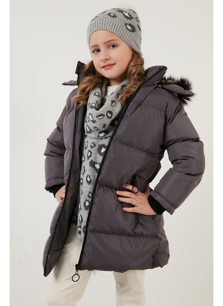 Plush Lined Faux Fur Collar Removable Hooded Winter Coat Girls' Coat 5760072