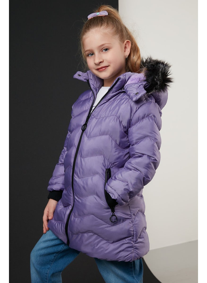 Side Faux Fur Hooded Puffer Coat Girls' COAT 5766041