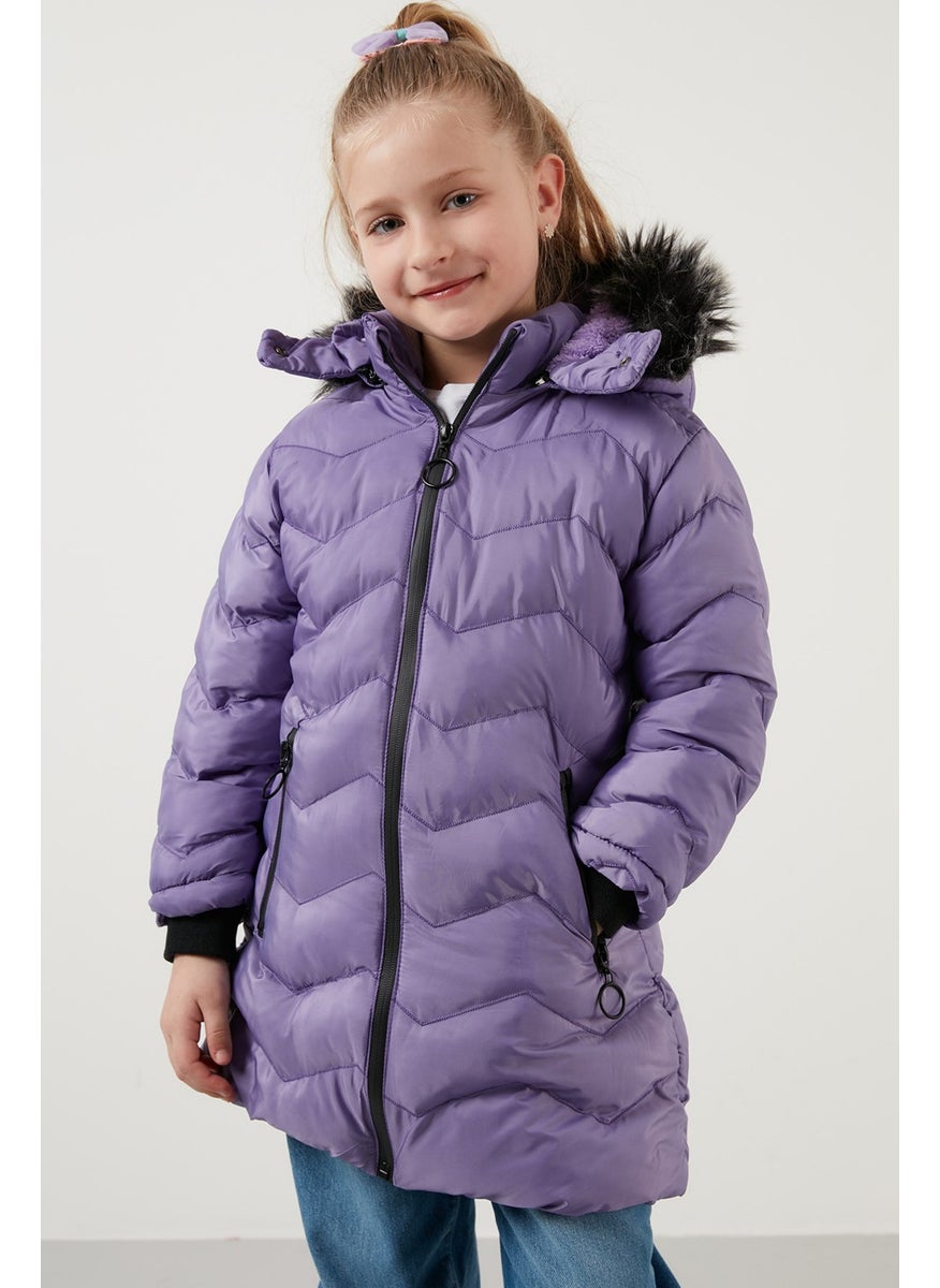 Side Faux Fur Hooded Puffer Coat Girls' COAT 5766041