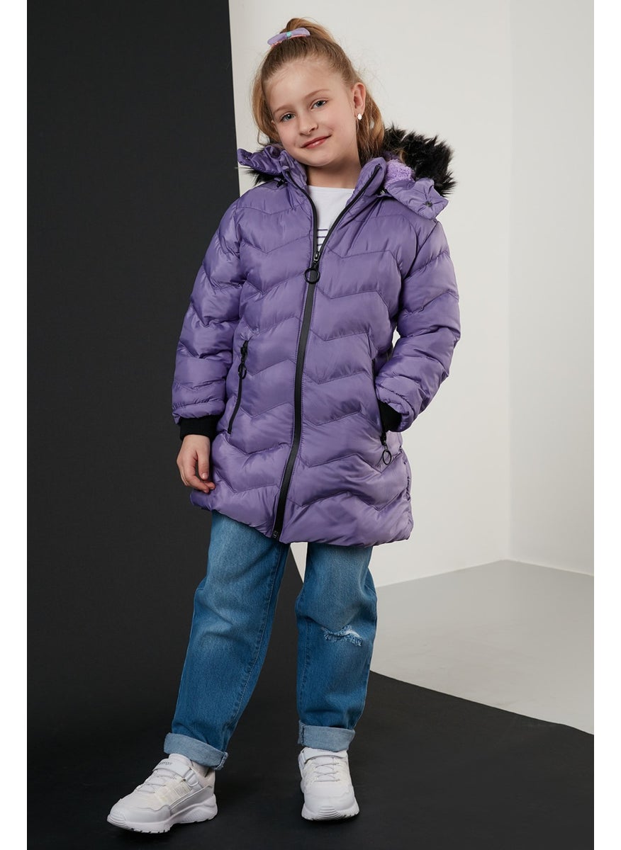 Side Faux Fur Hooded Puffer Coat Girls' COAT 5766041