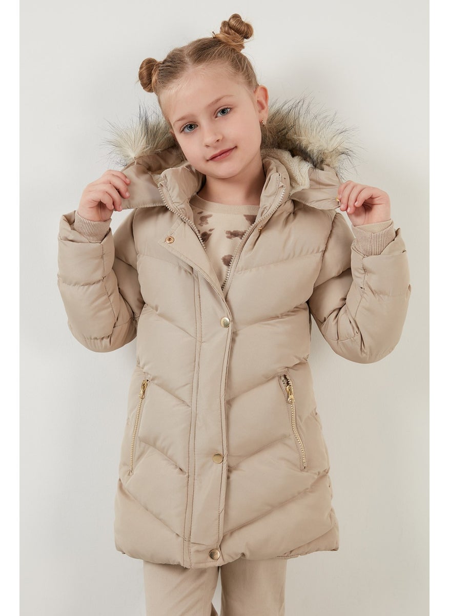 Side Faux Fur Hooded Puffer Coat Girls' COAT 6035018