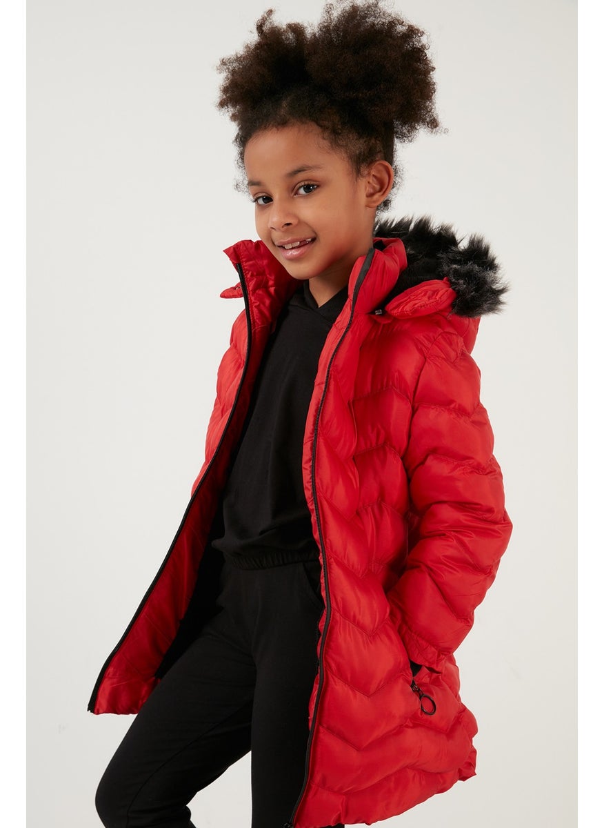 Side Faux Fur Hooded Puffer Coat Girls' COAT 5766041