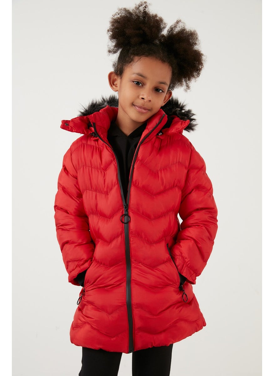 Side Faux Fur Hooded Puffer Coat Girls' COAT 5766041