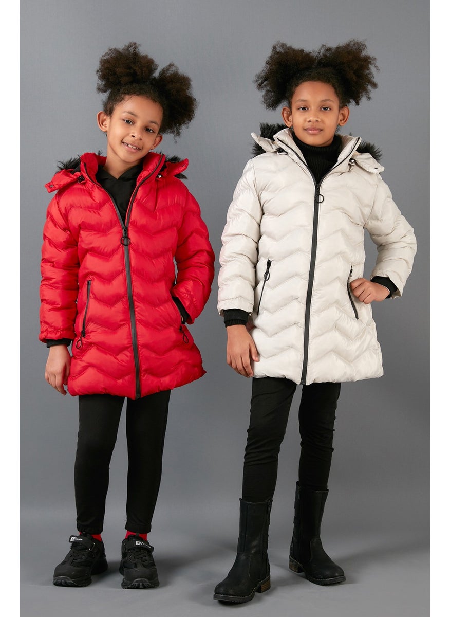 Side Faux Fur Hooded Puffer Coat Girls' COAT 5766041