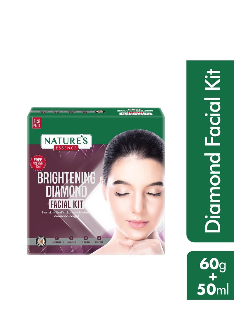 Nature's Essence Brightening Diamond Facial Kit With Free Facewash, 60g + 50ml