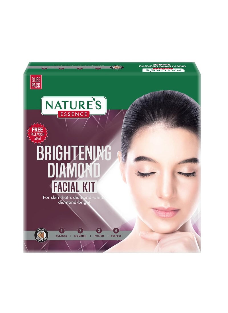 Nature's Essence Brightening Diamond Facial Kit With Free Facewash, 60g + 50ml