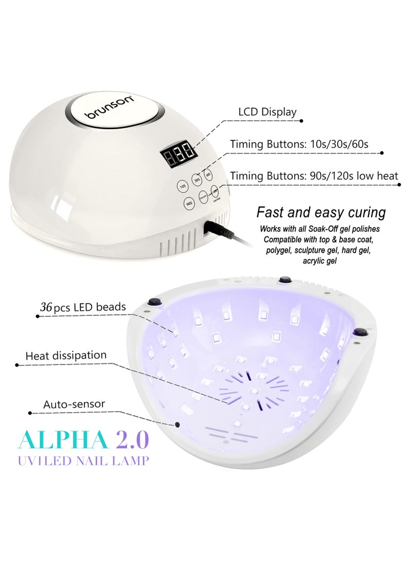 UV Light for Gel Nail Polish Brunson Wired Alpha 2.0 UV LED Nail Lamp 54W with 5 Timer Settings and 36 UV LED Lights Easy and Fast Curing Nail Dryer for Acrylic Nails and Gel Polish with Auto Sensor and LCD Display