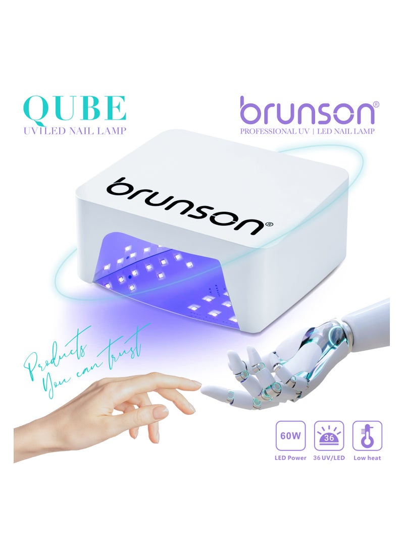 UV Light for Gel Nail Polish Cordless LED Nail Lamp – Brunson Qube 60W UV-LED Nail Dryer, Rechargeable LED Nail Light with 36 Beads, Portable Gel UV LED Nail Lamp with 4 Timer Settings and LCD Display